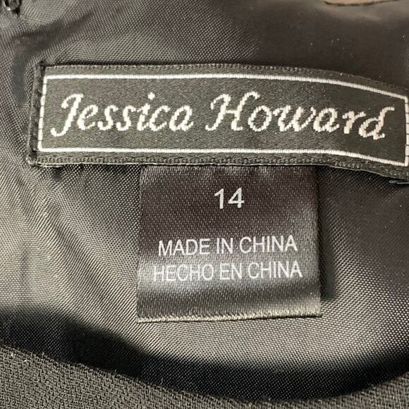 Jessica Howard Black Sheath Dress w Amber Beaded Rosette Embelishment - Size 14 - Picture 4 of 5